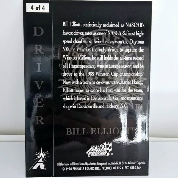 Nascar 1996 Bill Elliott Oversized Jumbo Trading Card Pinnacle Action Packed 90s - Picture 7 of 13